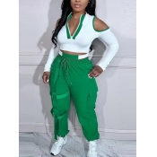 LW Plus Size Striped Cut Out Drawstring Pants Set