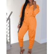 LW Button Design Drawstring Regular Fit Jumpsuit