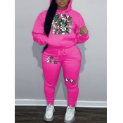 LW Plus Size Cartoon Letter Print Kangaroo Pocket 