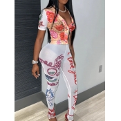 LW SXY Crop Top Floral Letter Print Pants Set