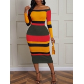 LW Off The Shoulder Striped Rib-Knit Bodycon Dress
