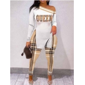 LW Plus Size Plaid Queen Letter Print Pants Set