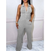 LW Pocket Design Backless Flared Jumpsuit