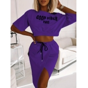 LW Plus Size Letter Print Drawstring High Split Sk