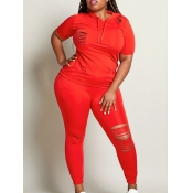 LW Plus Size Hooded Collar Ripped Tracksuit Pants 