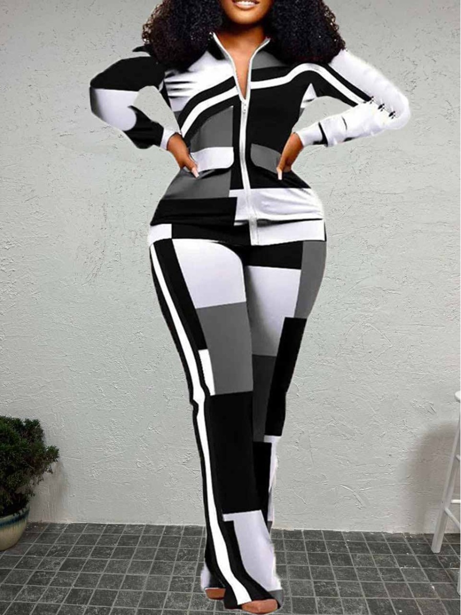 LW Plus Size Geometric Print Striped Flared Pants 