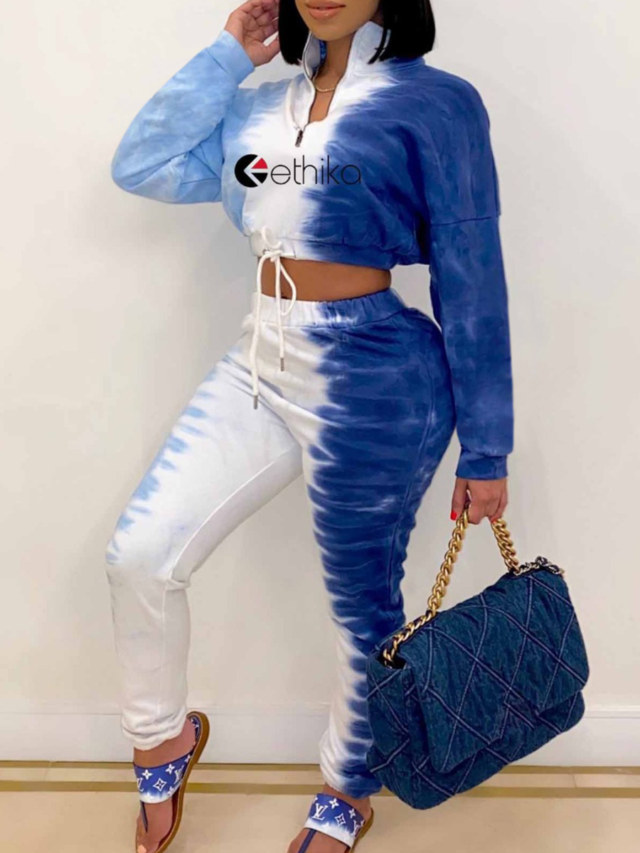 LW Crop Top Tie Dye Letter Print Drawstring Pants Set
