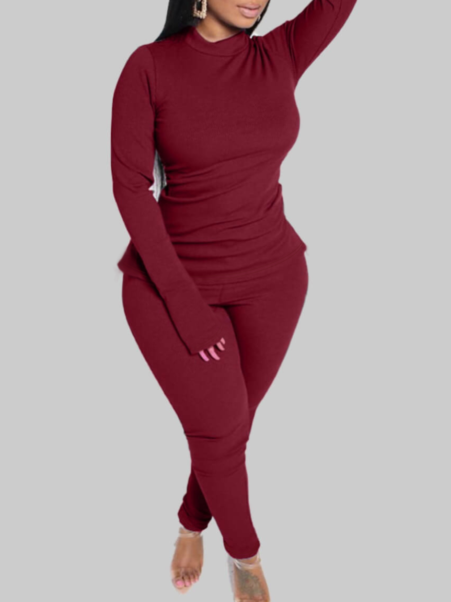LW BASICS Plus Size Turtleneck Slit Skinny Pants Set