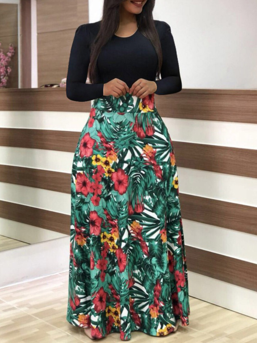 LW Plus Size Floral Print A Line Dress