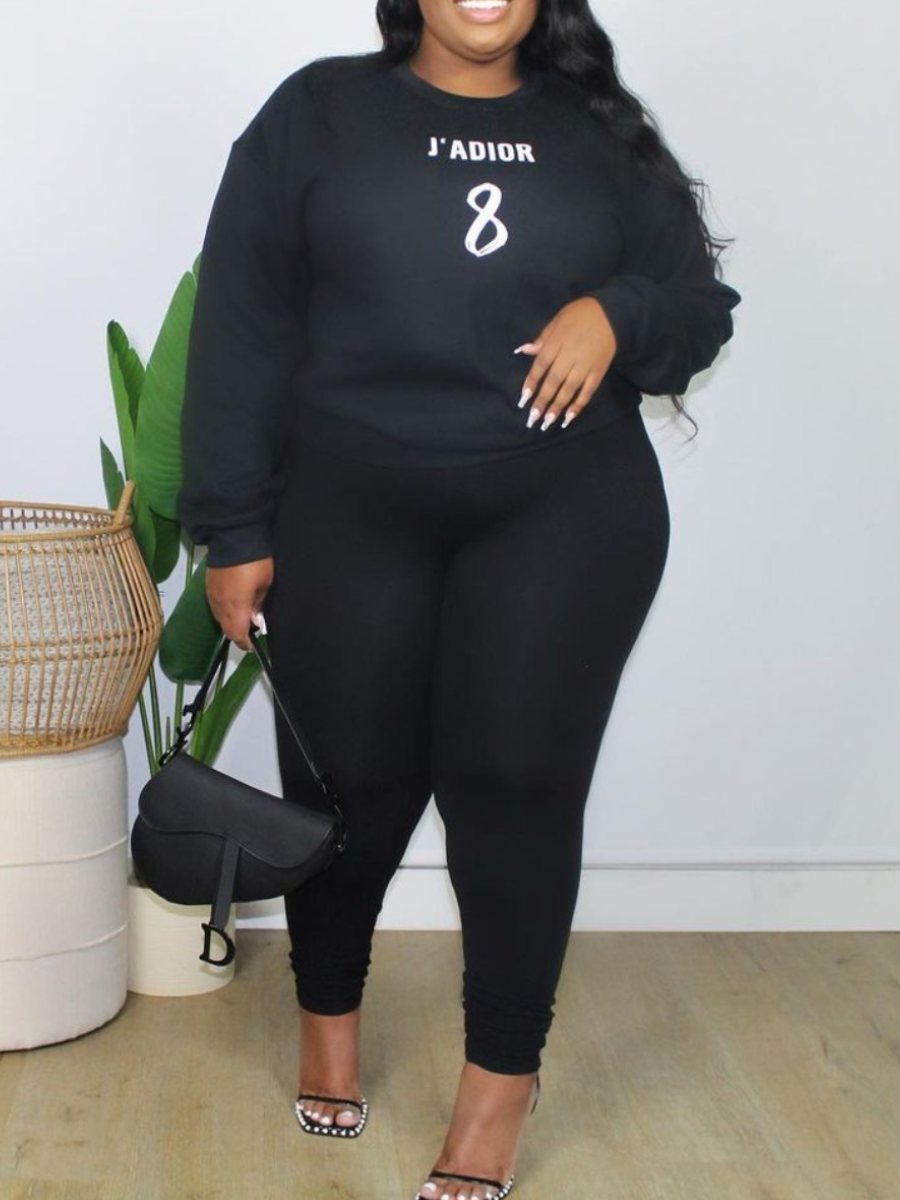 LW Plus Size Round Neck Letter Print Pants Set