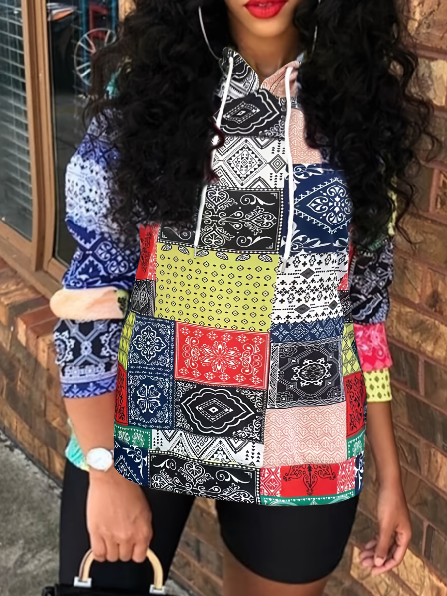 LW Plus Size Hooded Collar Cashew Print Hoodie