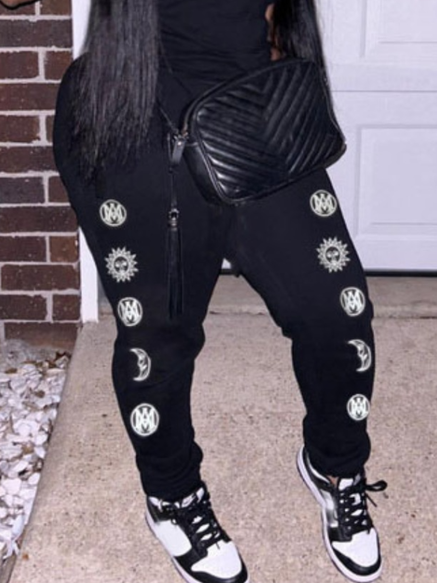 LW Plus Size Mid Waist Print Drawstring Sweatpants