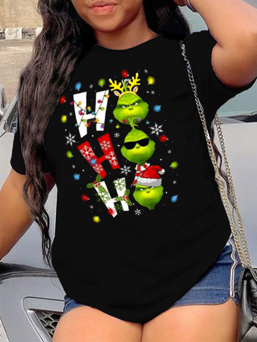 LW Plus Size Merry Christmas Snowflakes Letter Print T-shirt