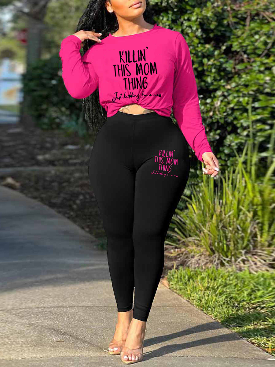 LW Plus Size Letter Print Skinny Pants Set