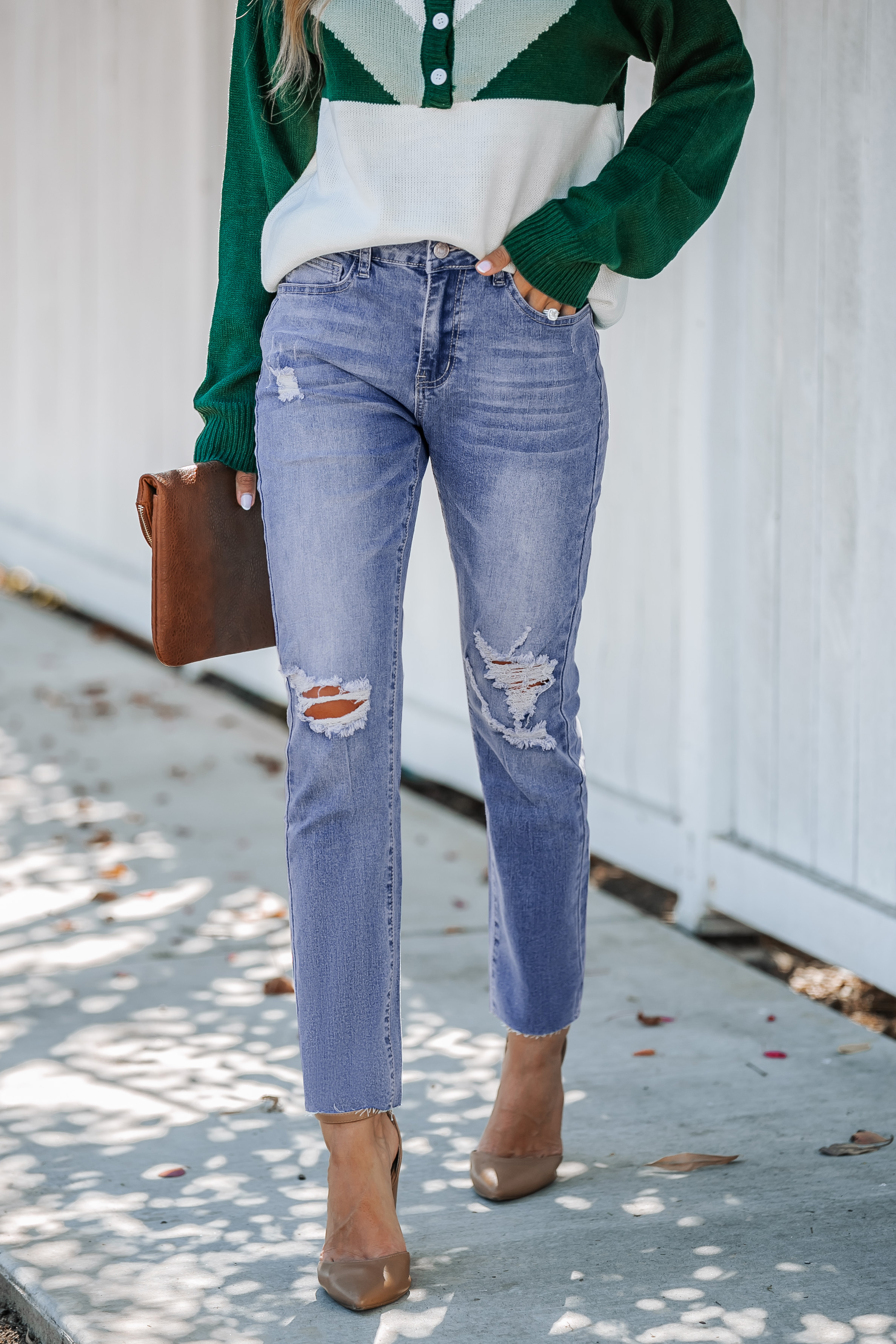 LW High Waist Ripped Solid Color Skinny Jeans