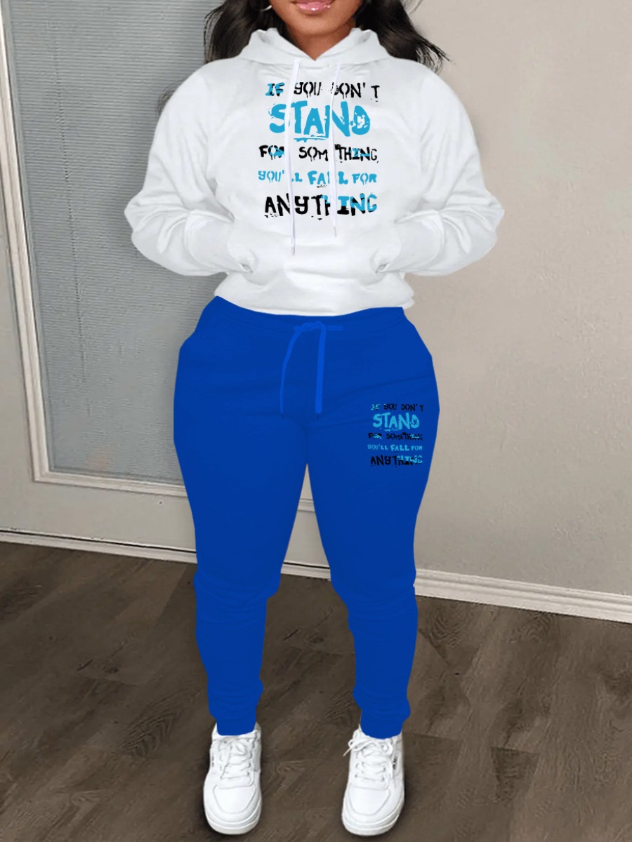 LW Plus Size Letter Print Kangaroo Pocket Tracksuit Set