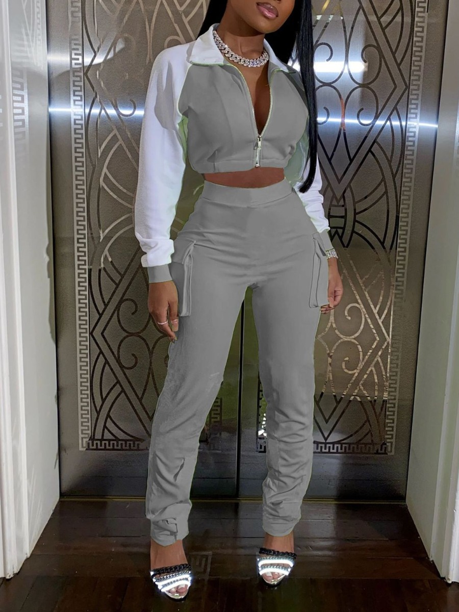 LW Crop Top Side Pocket High Waist Pants Set