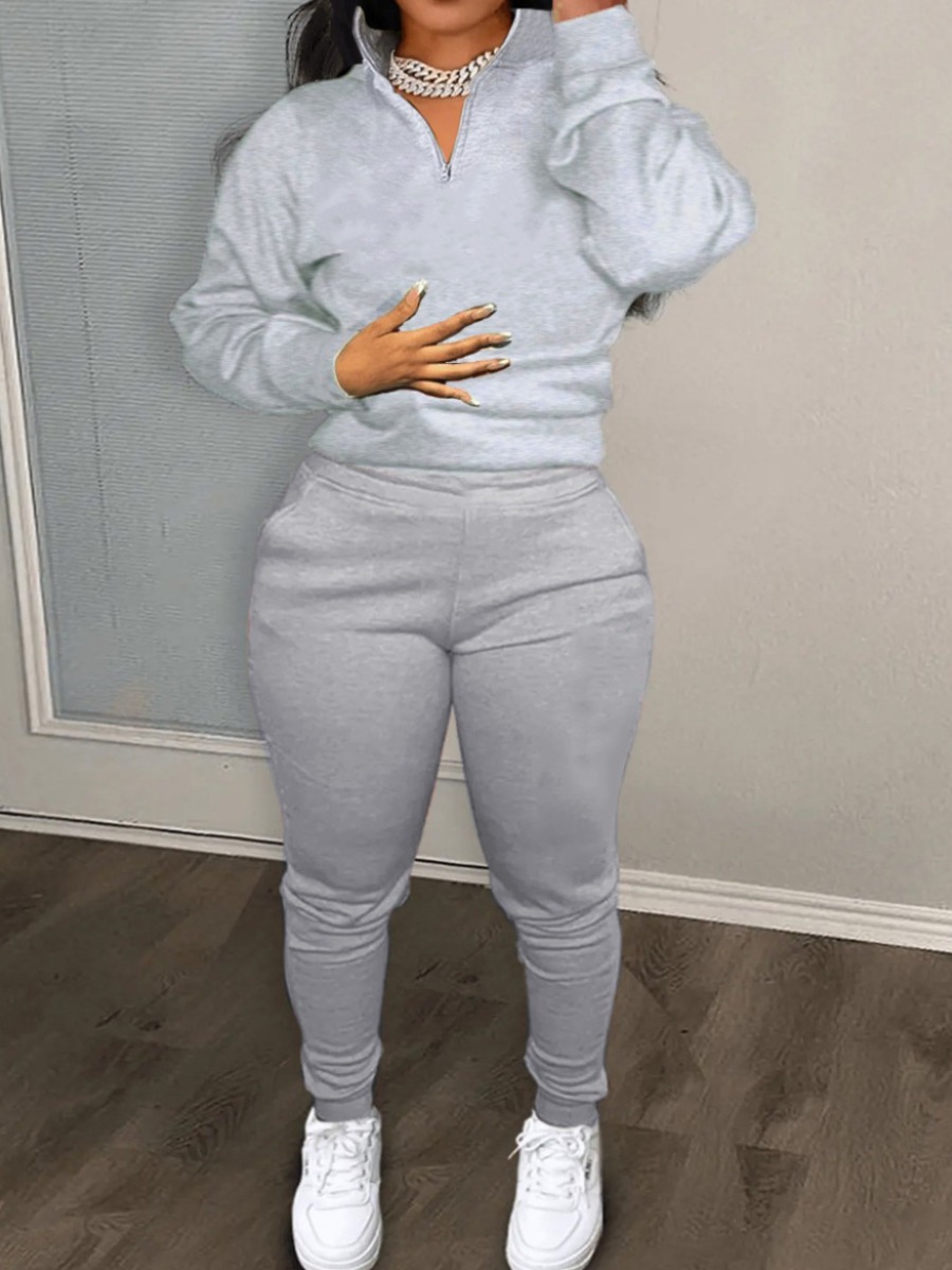 LW BASICS Plus Size Zipper Pocket Design Pants Set