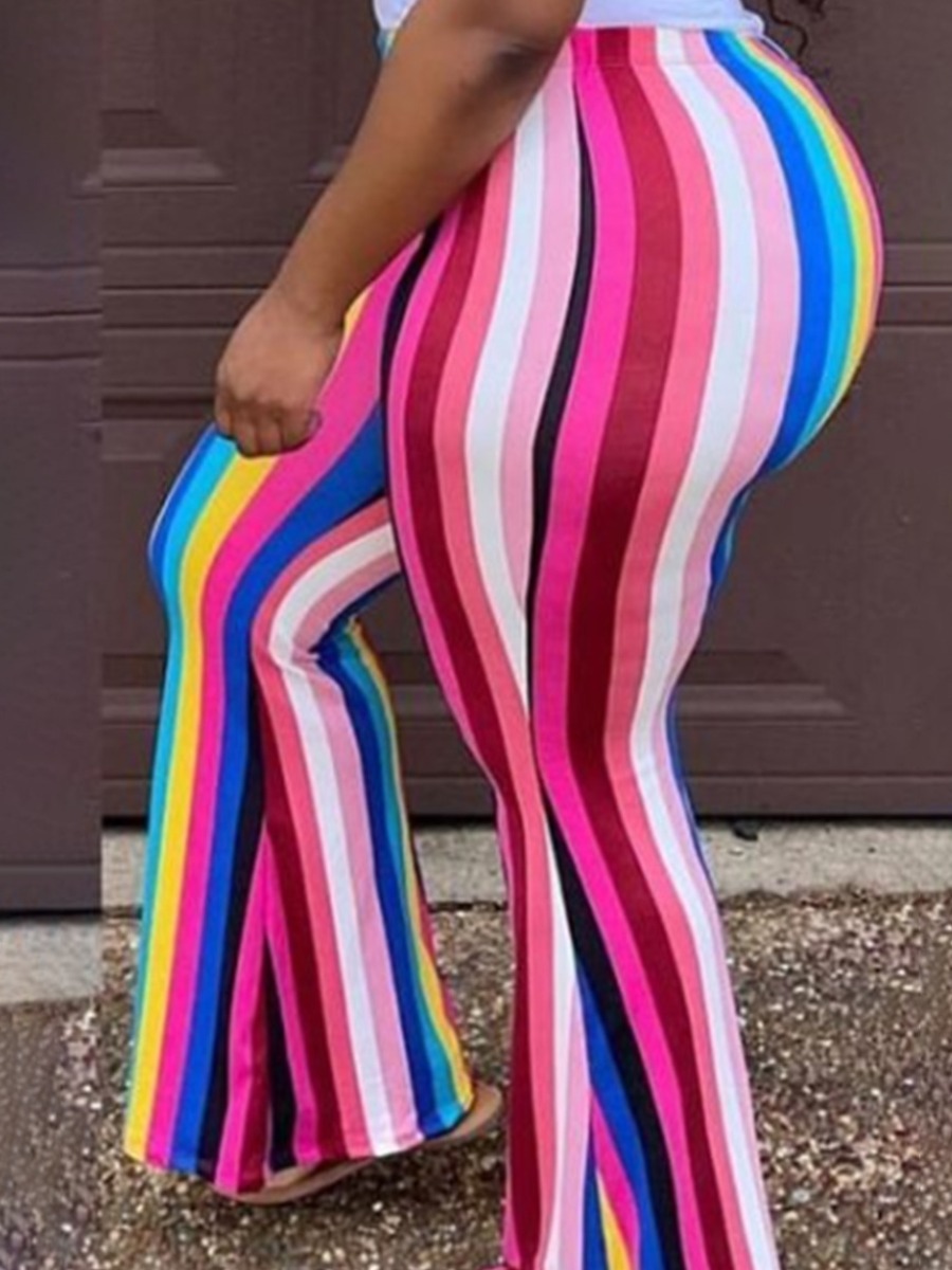 LW Plus Size High Waist Rainbow Striped Flared Pants