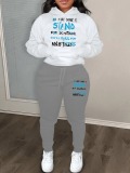 LW Plus Size Letter Print Kangaroo Pocket Tracksuit Set