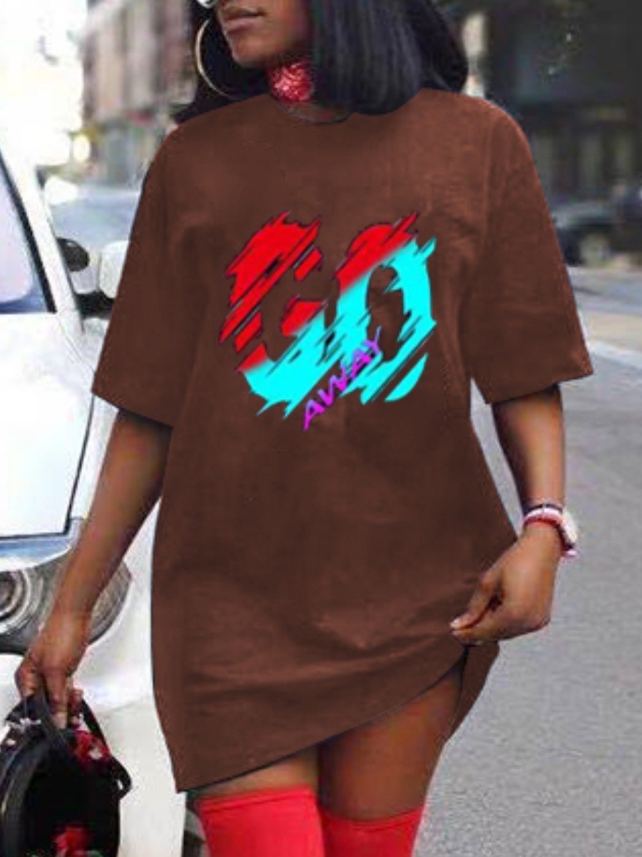 LW Round Neck Letter Print T-shirt Dress