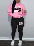 LW Plus Size Lip Letter Print Kangaroo Pocket Tracksuit Set