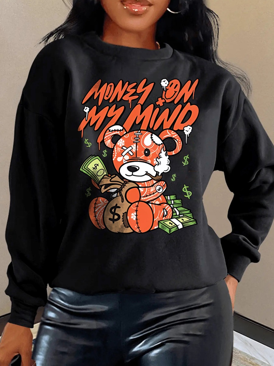 LW Plus Size Teddy Bear Money Letter Print Sweatshirt
