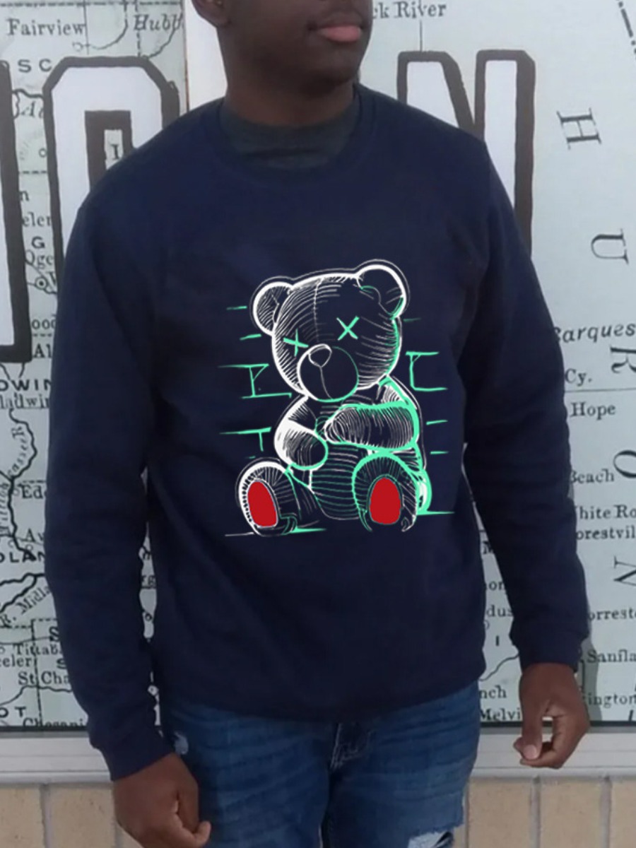 LW Men Teddy Bear Print Hoodie