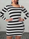 LW Plus Size Inclined Neck Striped Bodycon Dress