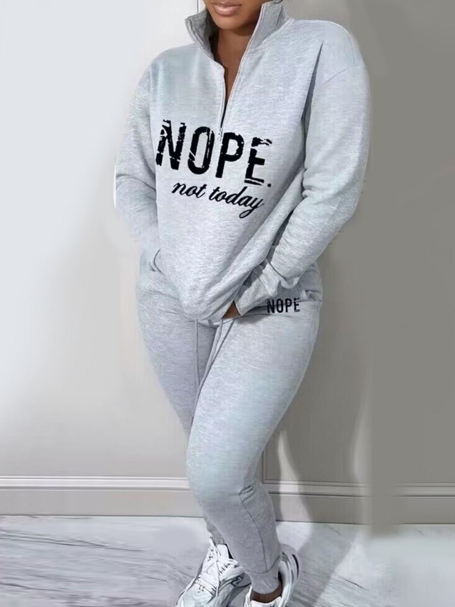 LW Plus Size Letter Print Pocket Design Pants Set
