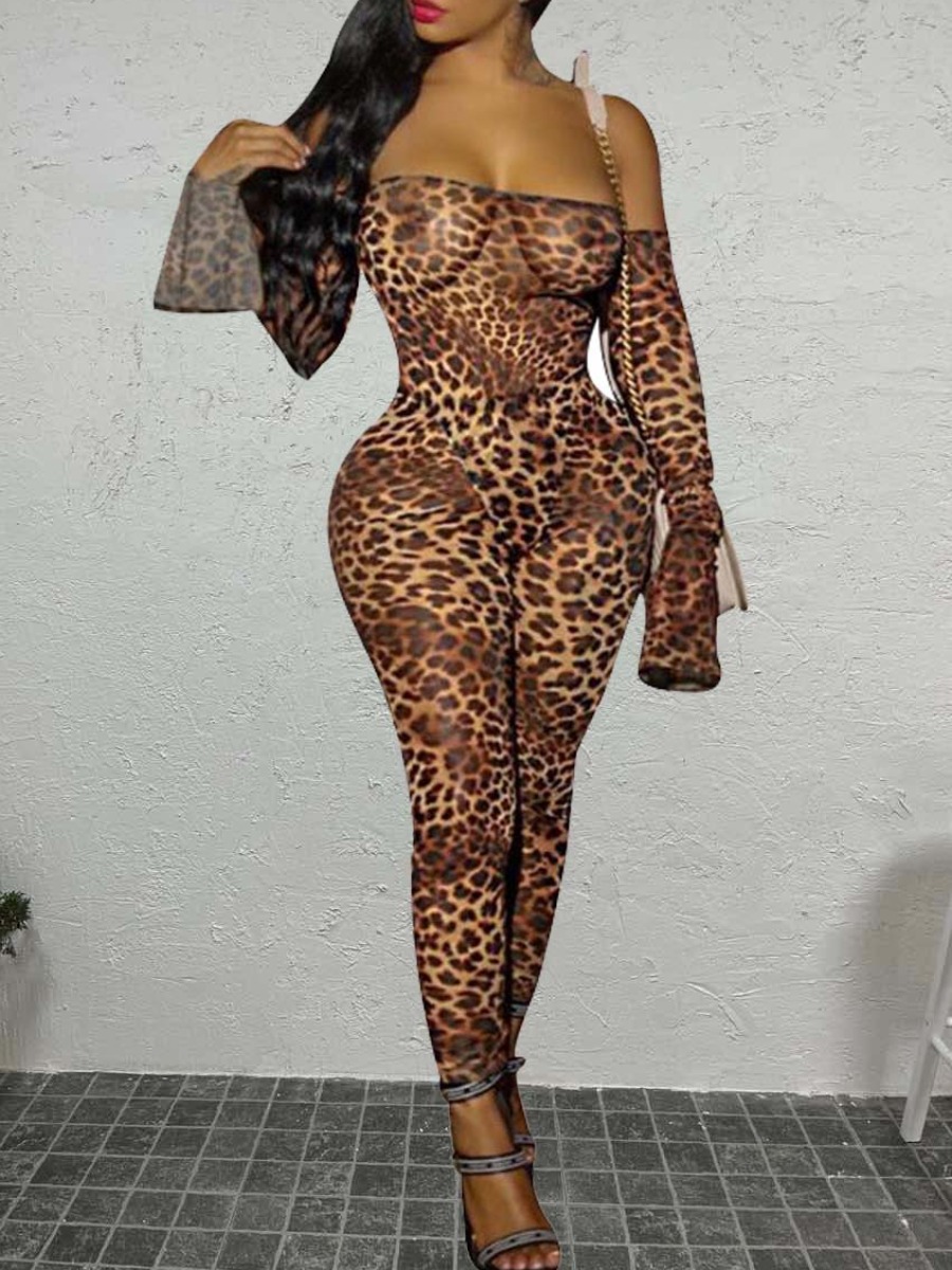LW SXY Off The Shoulder Leopard Print Skinny Jumps