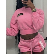 LW Letter Print Drawstring Shorts Set