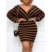 LW Plus Size V Neck Striped Bodycon Dress