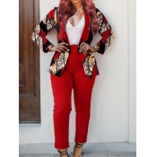 LW Leopard Print Belt Design Blazer Pants Set