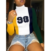LW Turtleneck Letter Print Patchwork T-shirt
