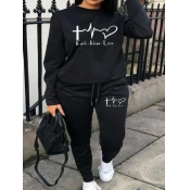 LW Plus Size Solid Color Letter Print Two-piece Pa