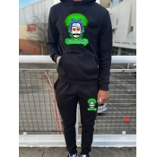 LW Men Cartoon Print Kangaroo Pocket Tracksuit Set