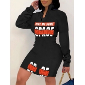 LW Letter Print Zipper Design Sweat Dress