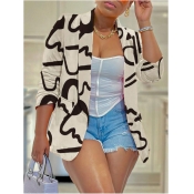 LW Plus Size Graffiti Print Pocket Design Blazer