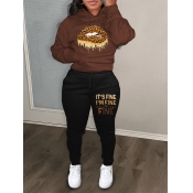 LW Lip Letter Print Kangaroo Pocket Tracksuit Pant