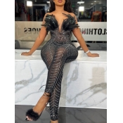 LW SXY Plus Size Off The Shoulder Feathers Decor R