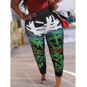Lovely Street Print Green Plus Size Pants