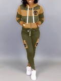 LW Striped Drawstring Kangaroo Pocket Tracksuit Set