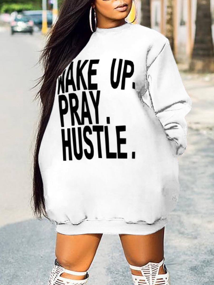 LW Plus Size Round Neck Letter Print Sweat Dress