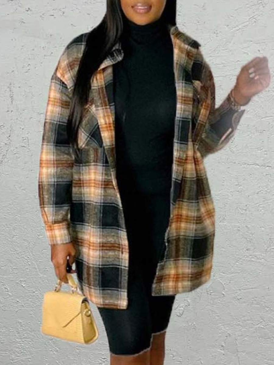 LW Plaid Print Loose Coat
