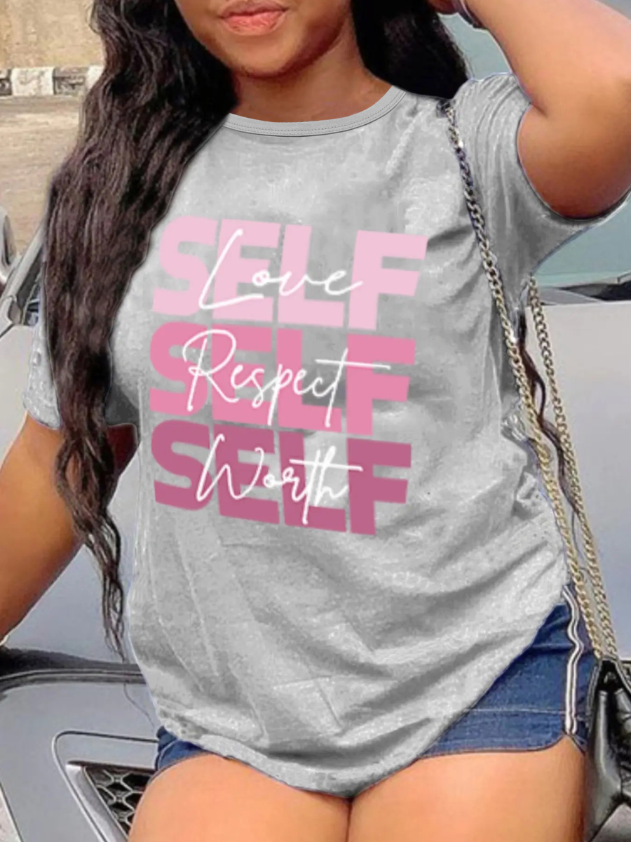 LW Round Neck Gradient Letter Print T-shirt