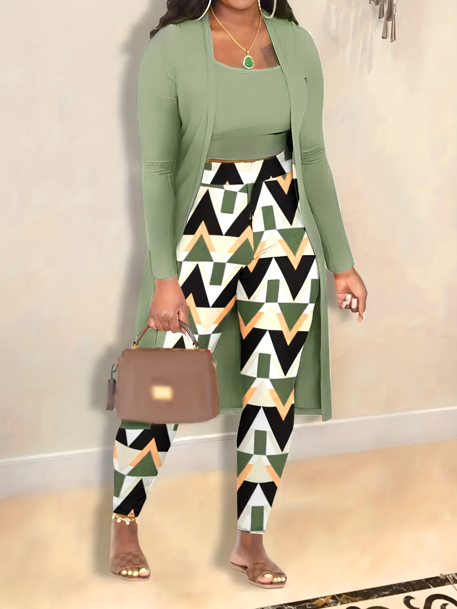 LW Plus Size Cami Geometric Print Drawstring Three Piece Pants Set