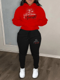 LW Plus Size Letter Print Kangaroo Pocket Tracksuit Set