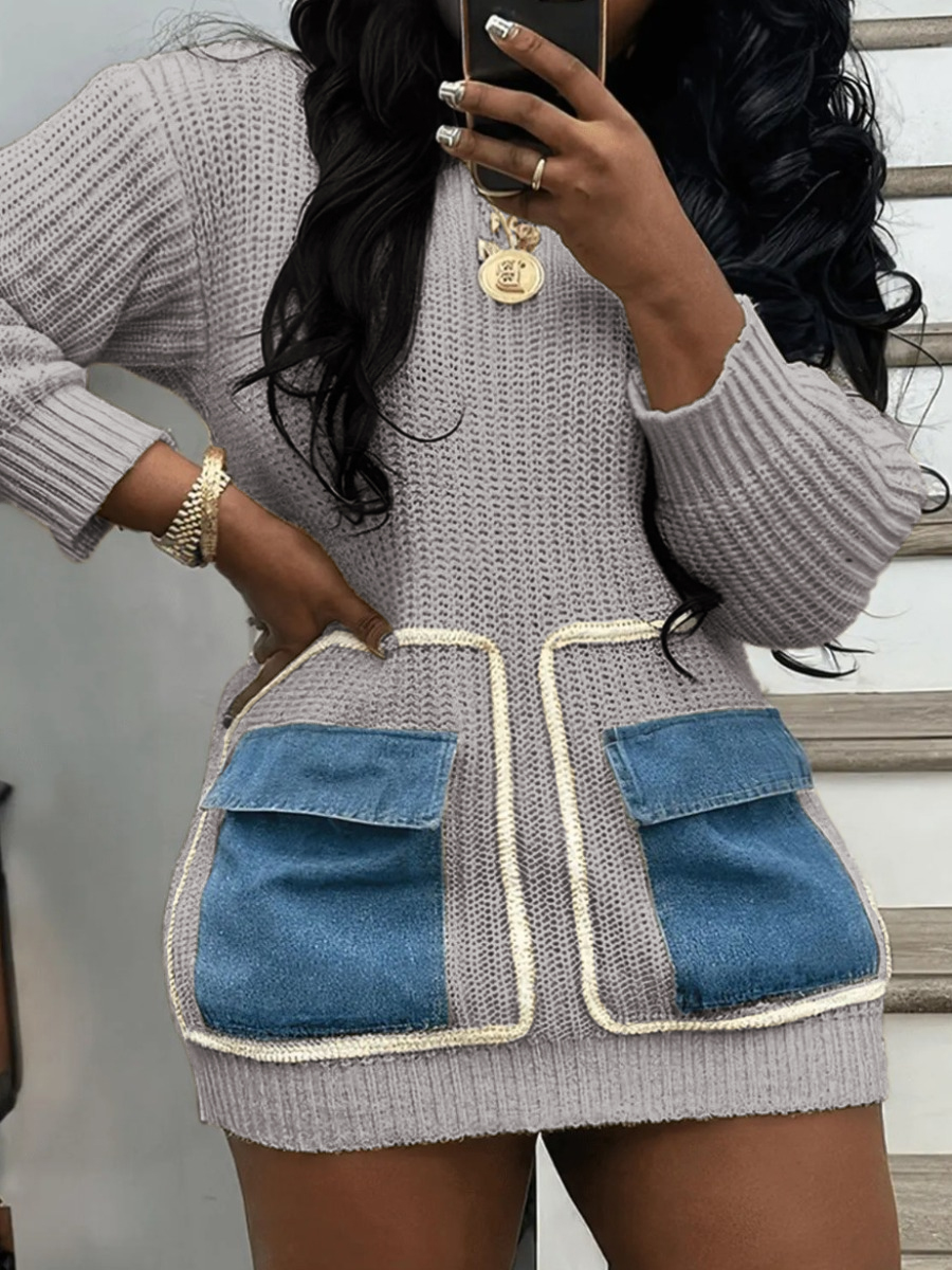 LW Round Neck Pocket Design Sweater