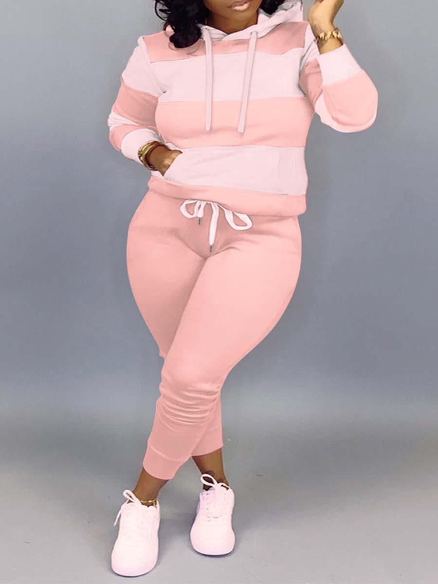 LW Plus Size Kangaroo Pocket Drawstring Tracksuit Set
